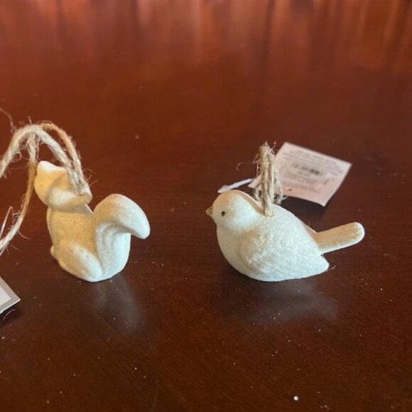 Set Of 2 fox and bird decorative white Animal Hanging Christmas Ornaments - Picture 4 of 10